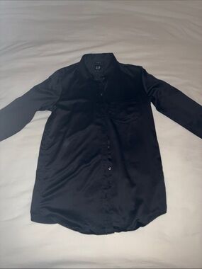 GAP Black Satin Button-Front Blouse